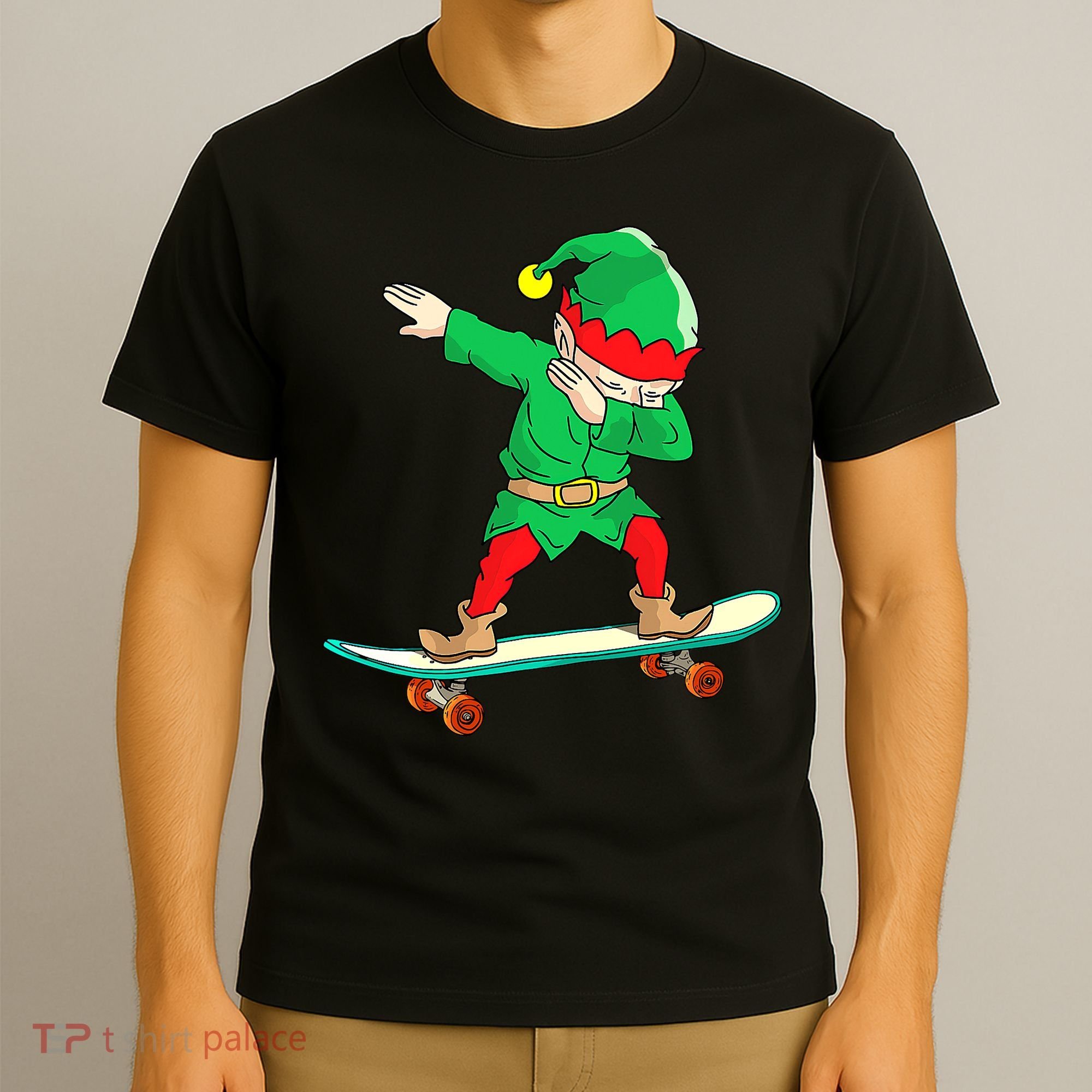 Dabbing Elf Claus Christmas Tree Lights Boys Dab Xmas T-Shirt