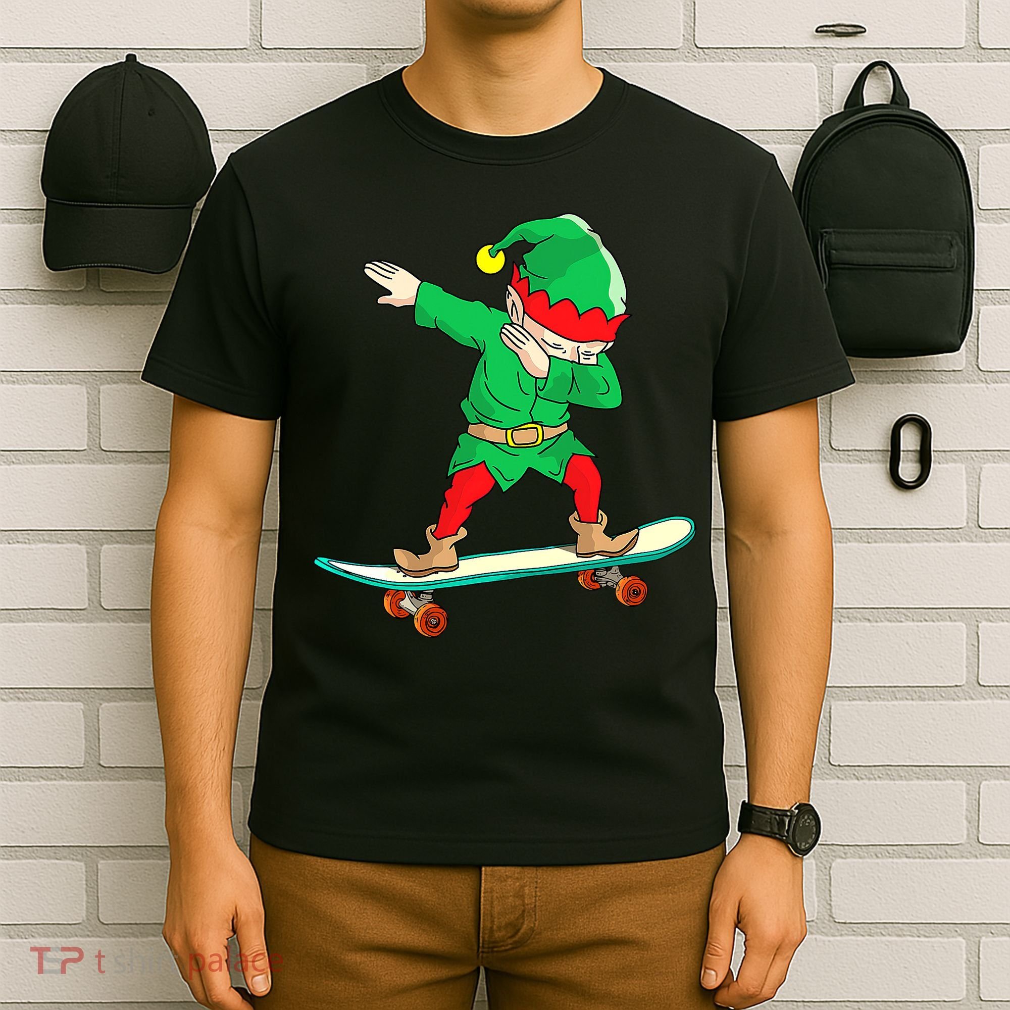 Dabbing Elf Claus Christmas Tree Lights Boys Dab Xmas T-Shirt