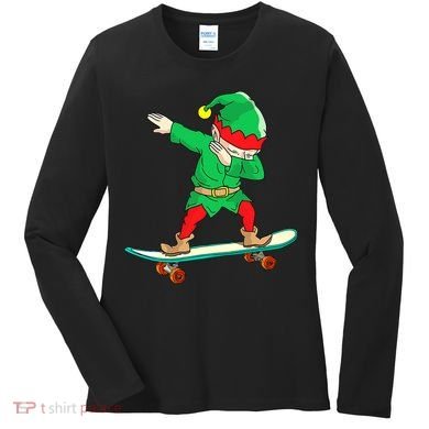 Dabbing Elf Claus Christmas Tree Lights Boys Dab Xmas Women's Long Sleeve Shirt