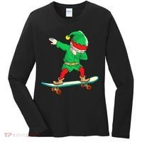 Dabbing Elf Claus Christmas Tree Lights Boys Dab Xmas Women's Long Sleeve Shirt thumb 0