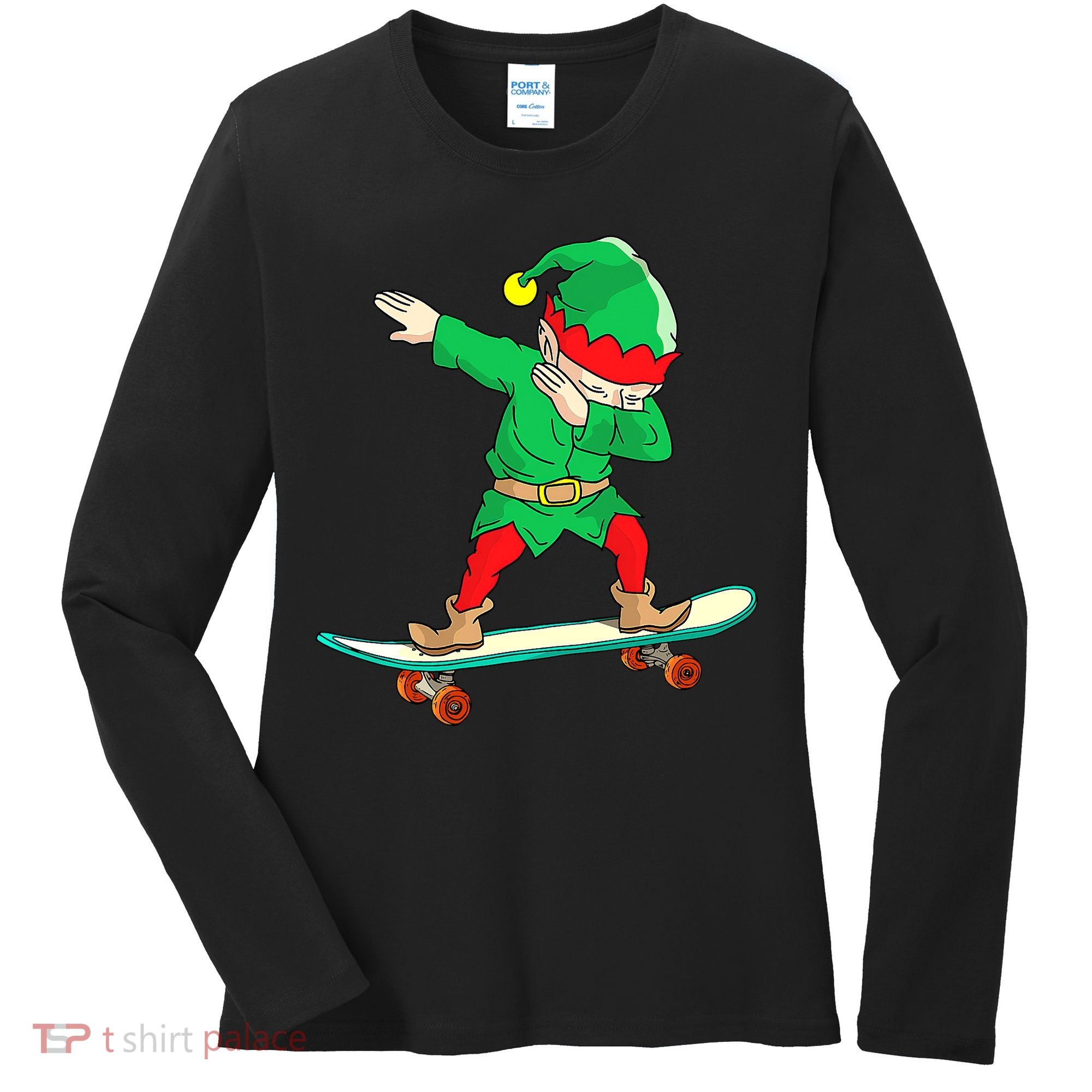 Dabbing Elf Claus Christmas Tree Lights Boys Dab Xmas Women's Long Sleeve Shirt