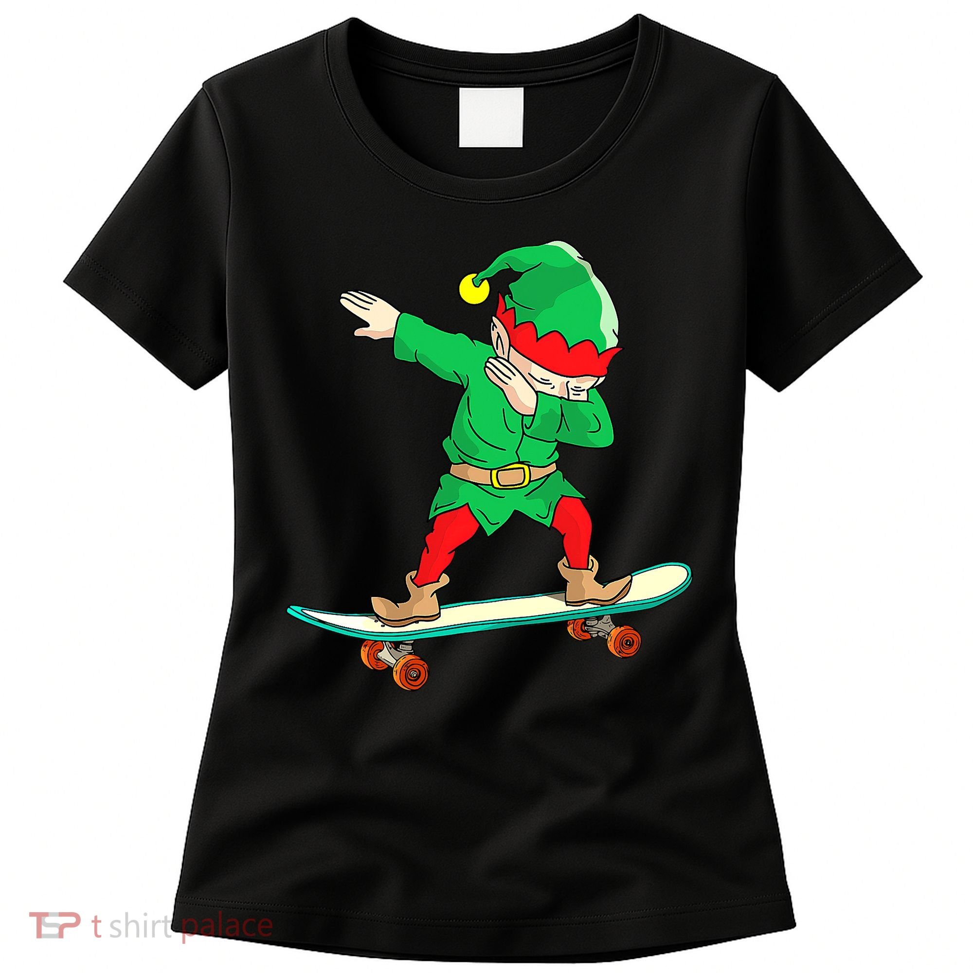 Dabbing Elf Claus Christmas Tree Lights Boys Dab Xmas Women's T-Shirt