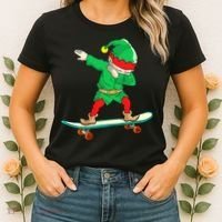 Dabbing Elf Claus Christmas Tree Lights Boys Dab Xmas Women's T-Shirt thumb 2