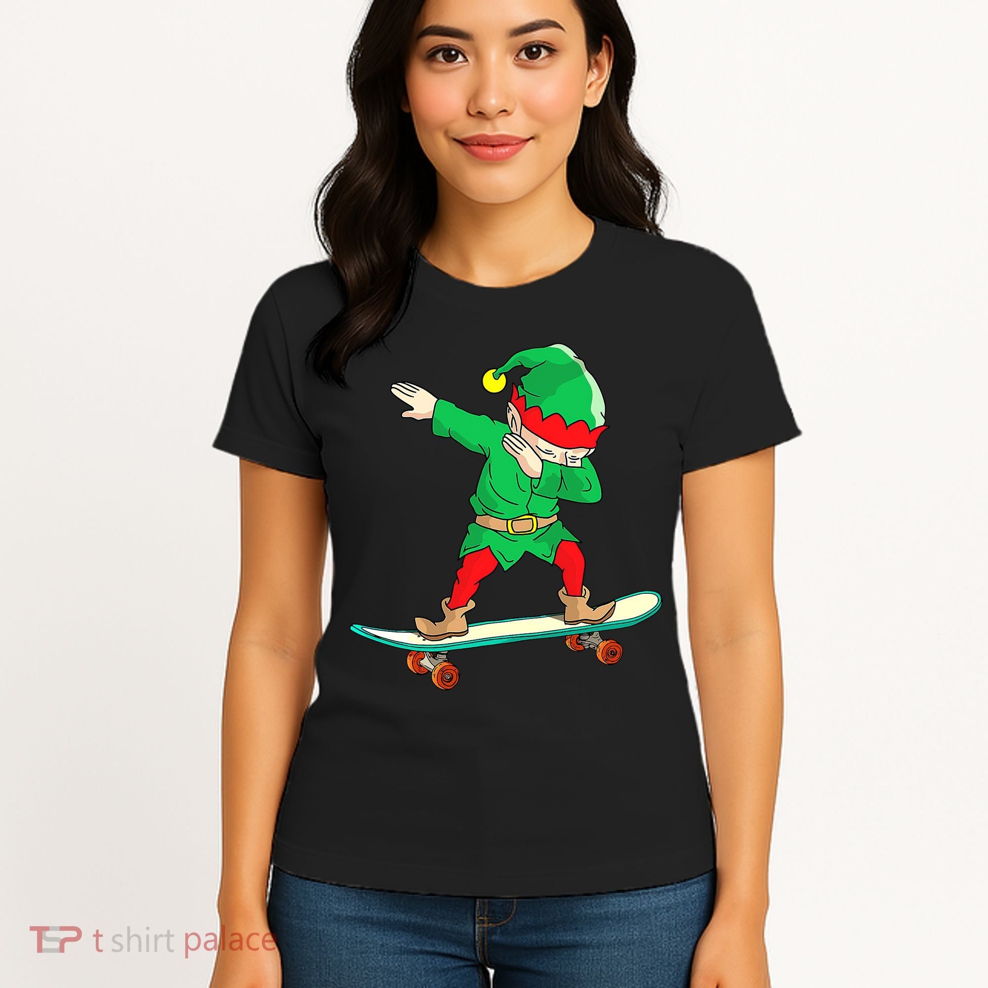 Dabbing Elf Claus Christmas Tree Lights Boys Dab Xmas Women's T-Shirt