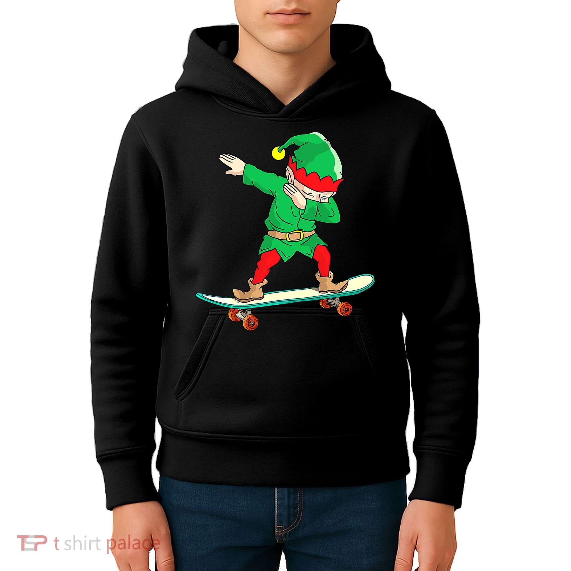 Dabbing Elf Claus Christmas Tree Lights Boys Dab Xmas Kids Hoodie
