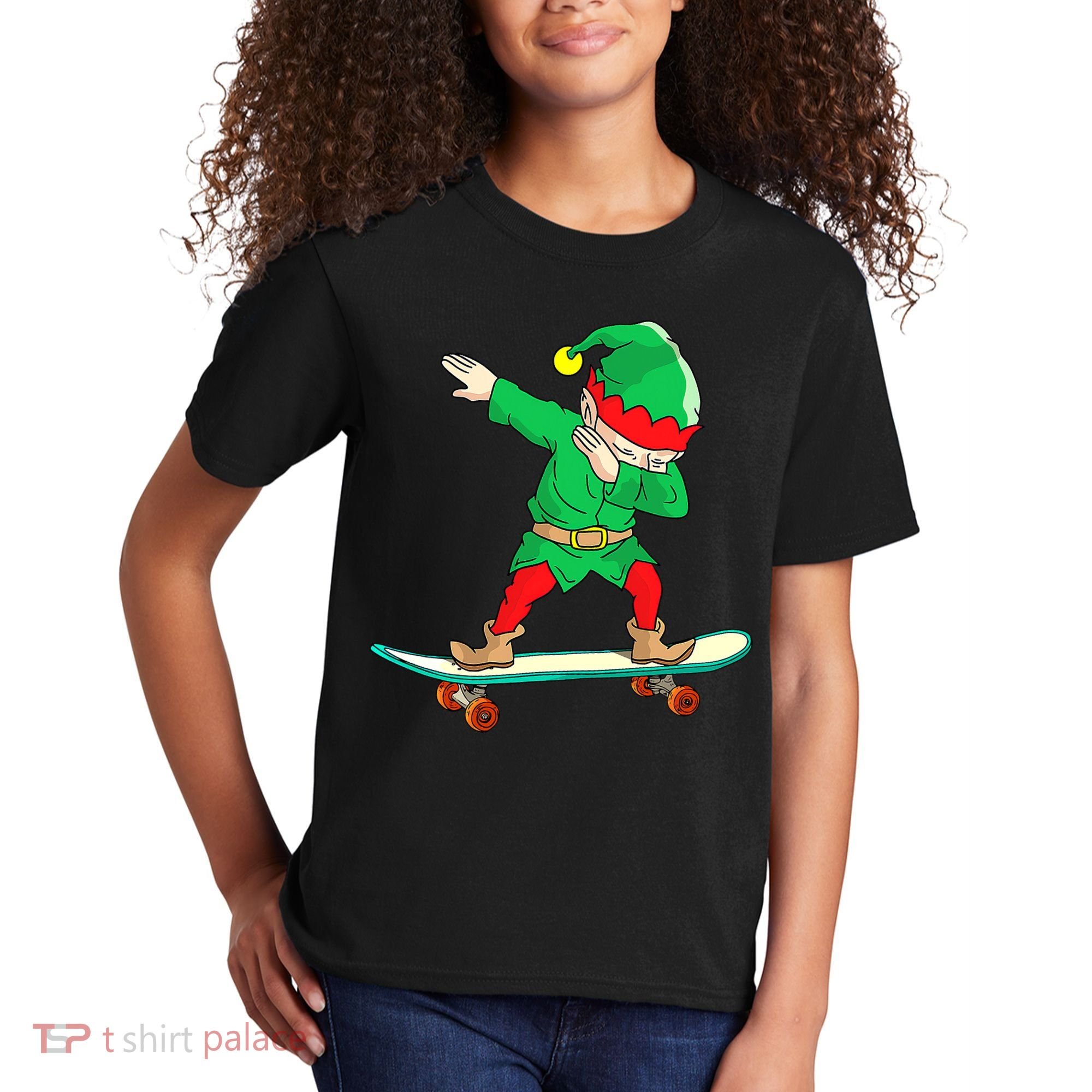 Dabbing Elf Claus Christmas Tree Lights Boys Dab Xmas Kids T-Shirt