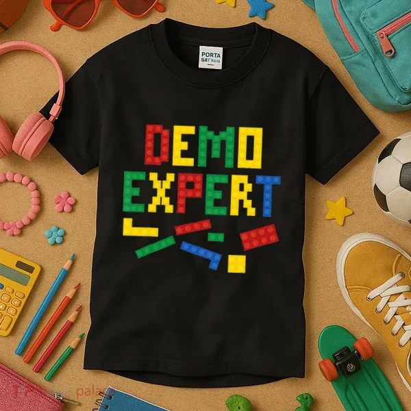 Demo Expert Cool Building Blocks Toy Brick Builder Kids T-Shirt