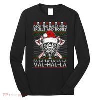 Deck The Halls Skulls Bodies Vikings Santa Ugly Christmas Sweater Long Sleeve Shirt thumb 0
