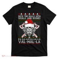 Deck The Halls Skulls Bodies Vikings Santa Ugly Christmas Sweater T-Shirt thumb 0