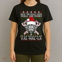Deck The Halls Skulls Bodies Vikings Santa Ugly Christmas Sweater T-Shirt thumb 4