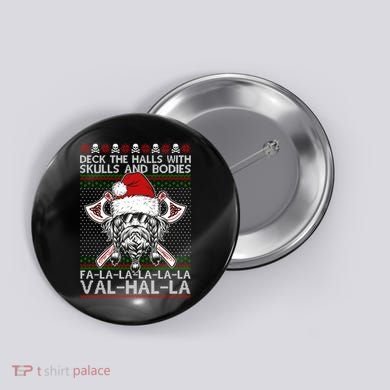 Deck The Halls Skulls Bodies Vikings Santa Ugly Christmas Sweater Button