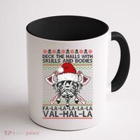 Deck The Halls Skulls Bodies Vikings Santa Ugly Christmas Sweater Coffee Mug thumb 1