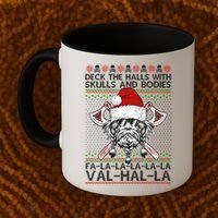Deck The Halls Skulls Bodies Vikings Santa Ugly Christmas Sweater Coffee Mug thumb 2