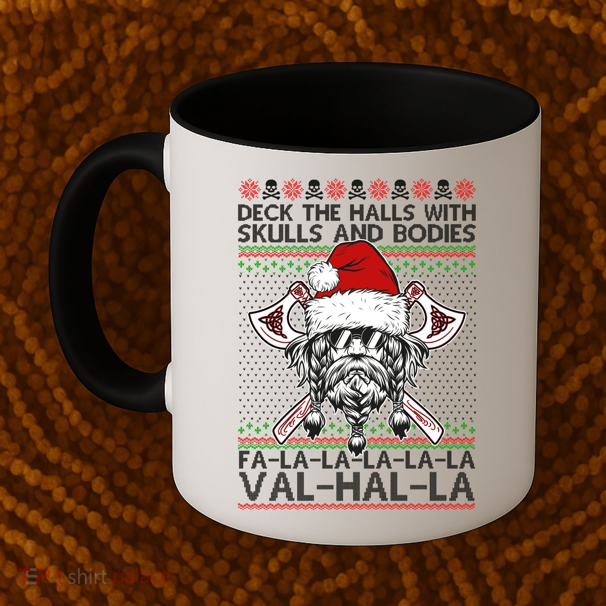Deck The Halls Skulls Bodies Vikings Santa Ugly Christmas Sweater Coffee Mug