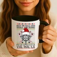 Deck The Halls Skulls Bodies Vikings Santa Ugly Christmas Sweater Coffee Mug thumb 3