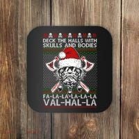 Deck The Halls Skulls Bodies Vikings Santa Ugly Christmas Sweater Coaster thumb 0