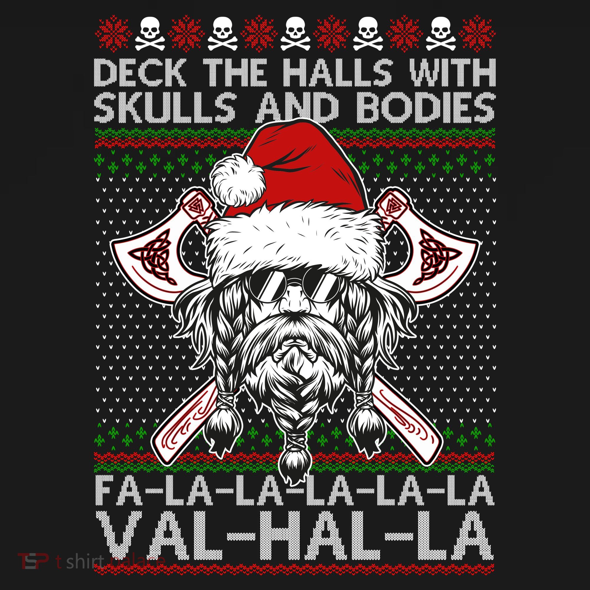 Deck The Halls Skulls Bodies Vikings Santa Ugly Christmas Sweater Women's Hoodie
