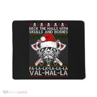 Deck The Halls Skulls Bodies Vikings Santa Ugly Christmas Sweater Mousepad thumb 0