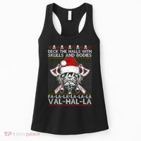 Deck The Halls Skulls Bodies Vikings Santa Ugly Christmas Sweater Women's Tank Top thumb 0