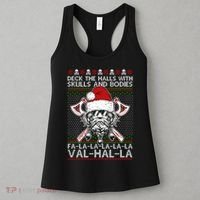 Deck The Halls Skulls Bodies Vikings Santa Ugly Christmas Sweater Women's Tank Top thumb 3