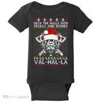 Deck The Halls Skulls Bodies Vikings Santa Ugly Christmas Sweater Baby Bodysuit thumb 0