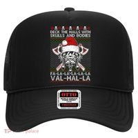Deck The Halls Skulls Bodies Vikings Santa Ugly Christmas Sweater Hat thumb 0