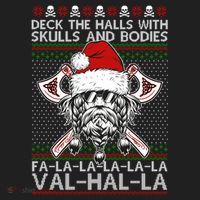 Deck The Halls Skulls Bodies Vikings Santa Ugly Christmas Sweater Hat thumb 2