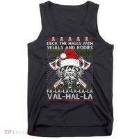 Deck The Halls Skulls Bodies Vikings Santa Ugly Christmas Sweater Tank Top thumb 0