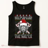 Deck The Halls Skulls Bodies Vikings Santa Ugly Christmas Sweater Tank Top thumb 2