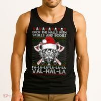 Deck The Halls Skulls Bodies Vikings Santa Ugly Christmas Sweater Tank Top thumb 3