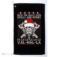 Deck The Halls Skulls Bodies Vikings Santa Ugly Christmas Sweater Golf Towel thumb 0