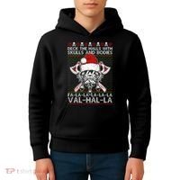 Deck The Halls Skulls Bodies Vikings Santa Ugly Christmas Sweater Kids Hoodie thumb 4