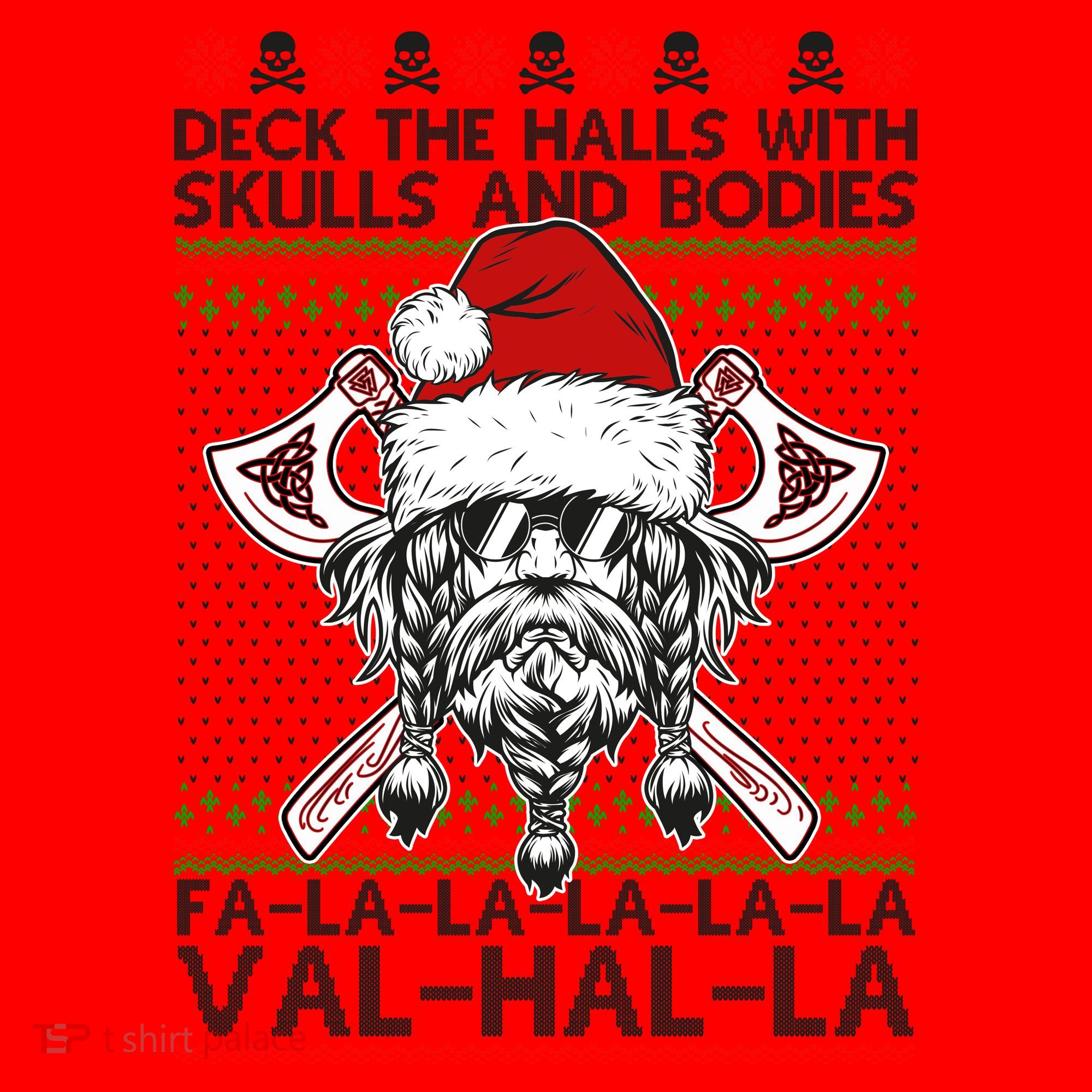 Deck The Halls Skulls Bodies Vikings Santa Ugly Christmas Sweater Santa Hat
