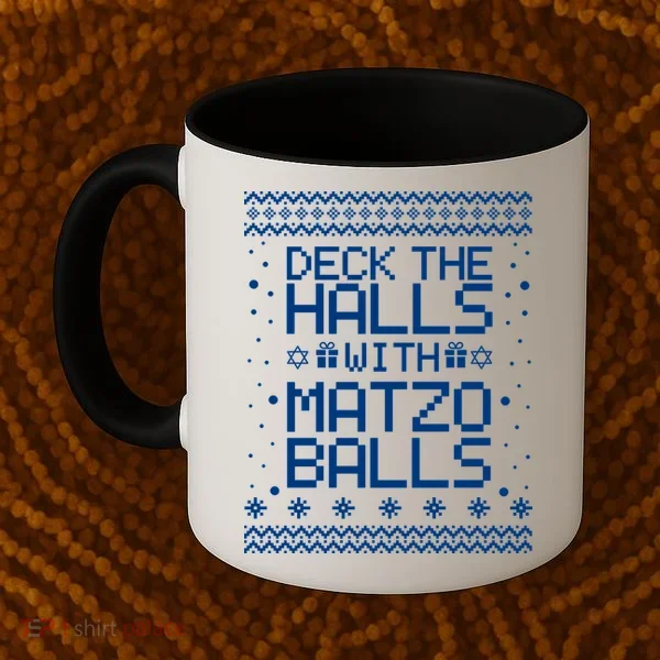 Deck The Halls With Matzo Balls Funny Hanukkah Ugly Coffee Mug