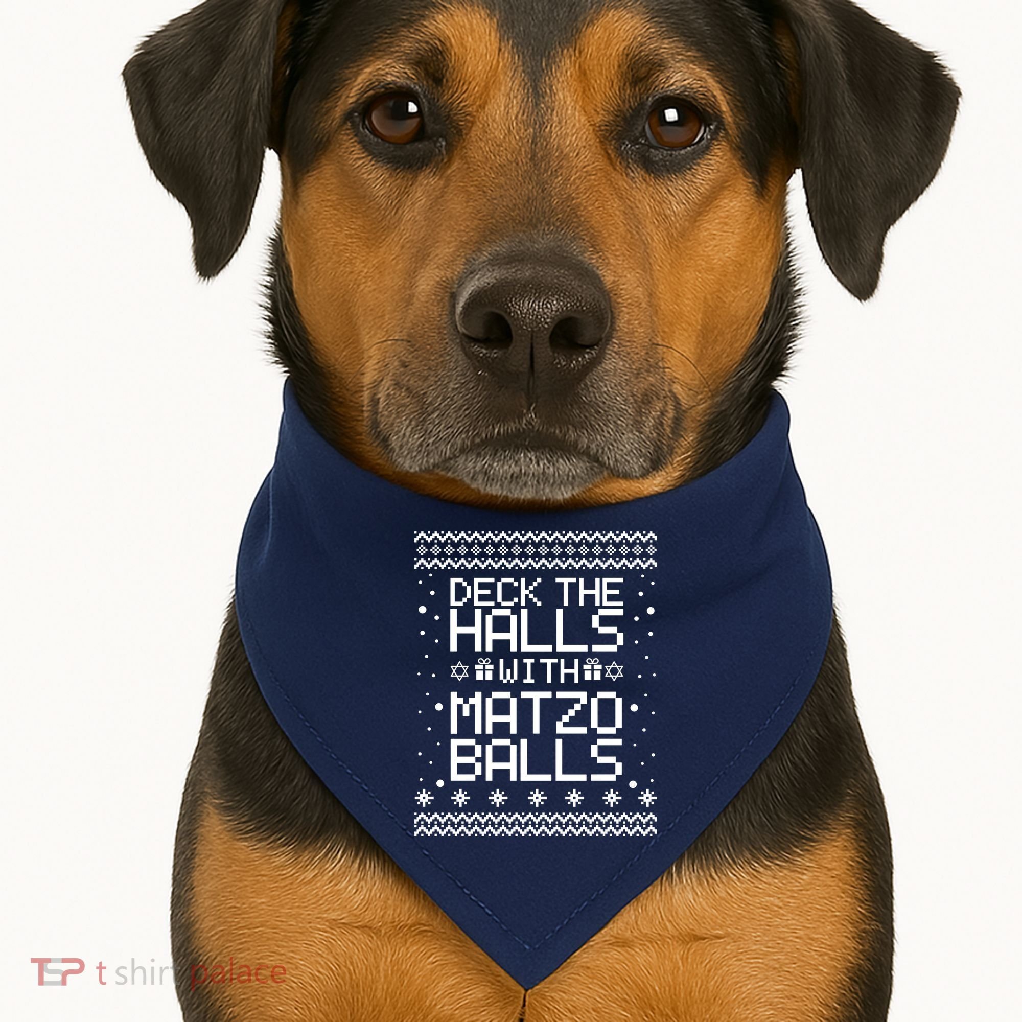 Deck The Halls With Matzo Balls Funny Hanukkah Ugly USA-Made Doggie Bandana