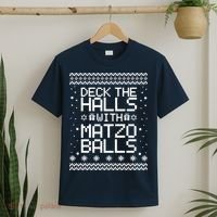 Deck The Halls With Matzo Balls Funny Hanukkah Ugly T-Shirt thumb 2