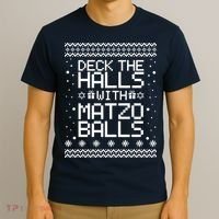 Deck The Halls With Matzo Balls Funny Hanukkah Ugly T-Shirt thumb 3