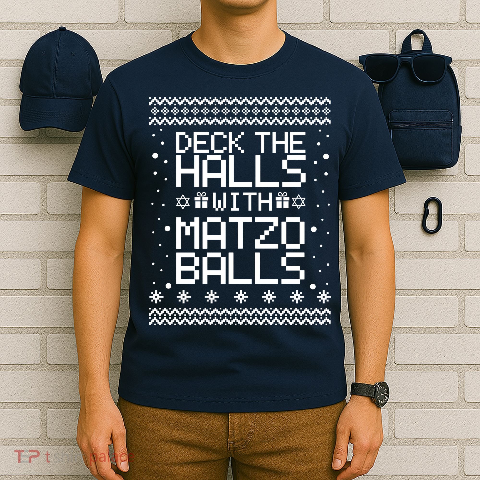 Deck The Halls With Matzo Balls Funny Hanukkah Ugly T-Shirt