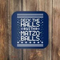 Deck The Halls With Matzo Balls Funny Hanukkah Ugly Coaster thumb 0