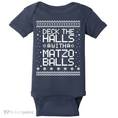 Deck The Halls With Matzo Balls Funny Hanukkah Ugly Baby Bodysuit