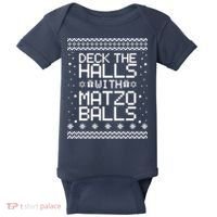 Deck The Halls With Matzo Balls Funny Hanukkah Ugly Baby Bodysuit thumb 0