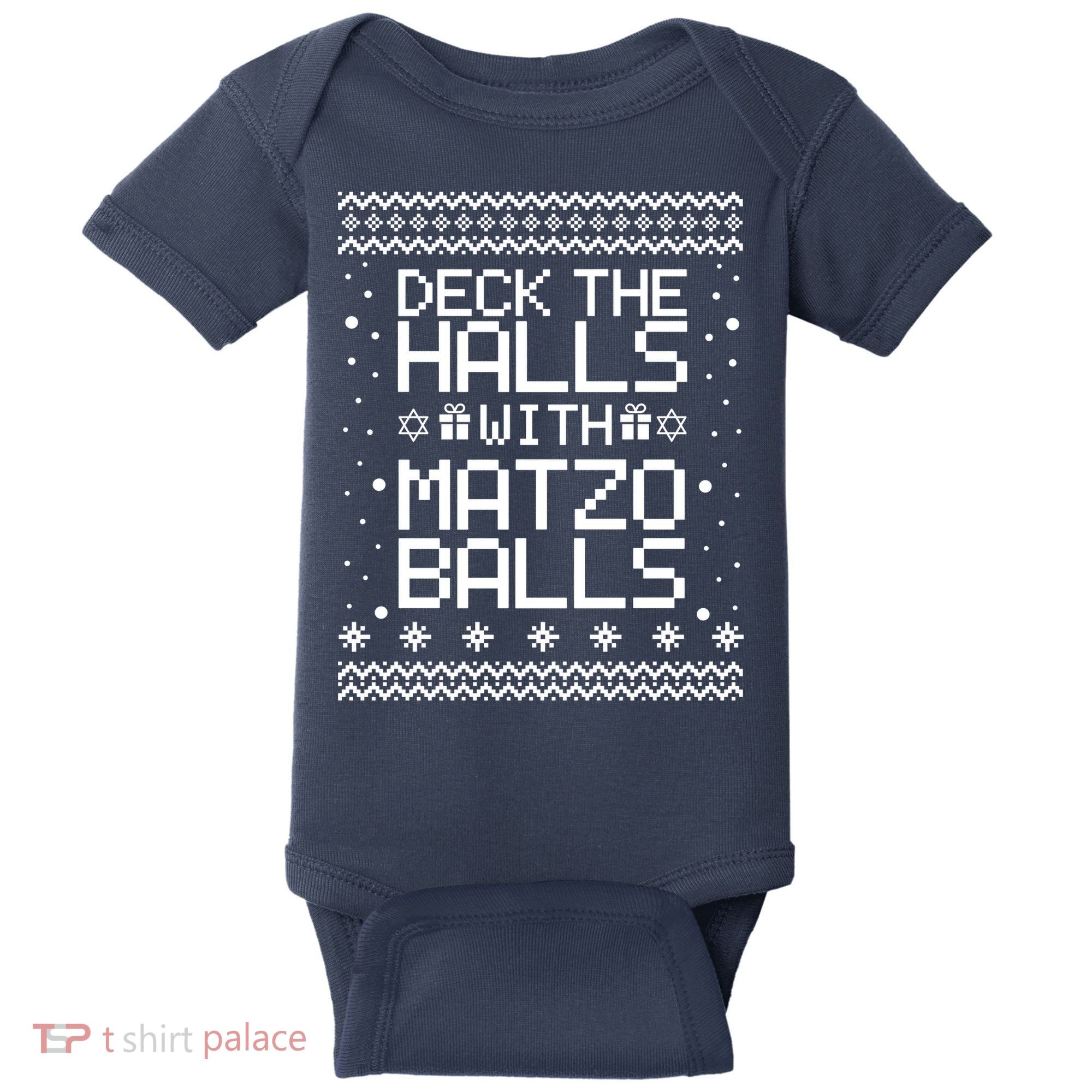 Deck The Halls With Matzo Balls Funny Hanukkah Ugly Baby Bodysuit