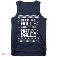 Deck The Halls With Matzo Balls Funny Hanukkah Ugly Tank Top thumb 0