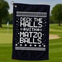 Deck The Halls With Matzo Balls Funny Hanukkah Ugly Golf Towel thumb 1
