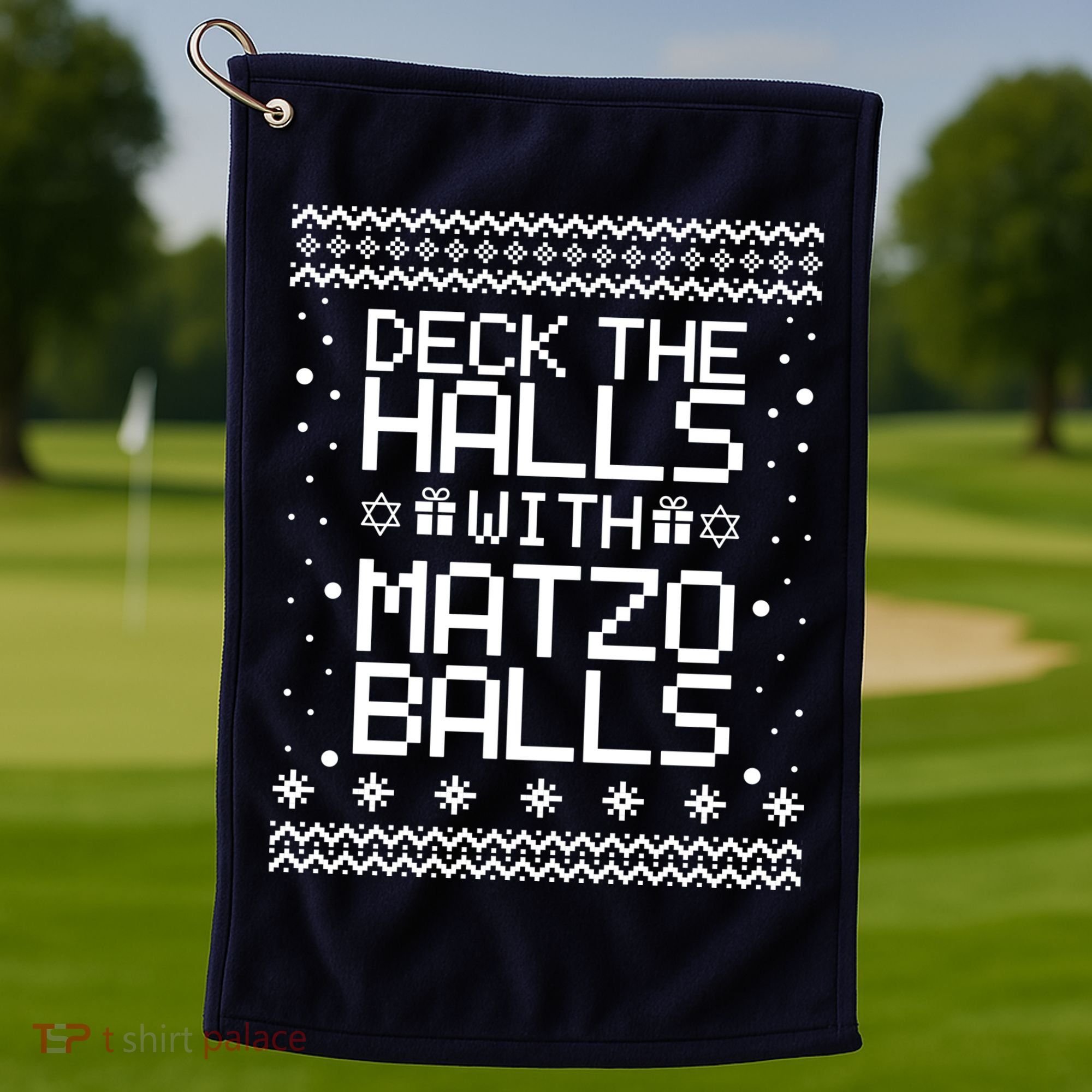 Deck The Halls With Matzo Balls Funny Hanukkah Ugly Golf Towel