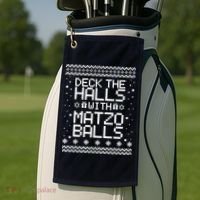 Deck The Halls With Matzo Balls Funny Hanukkah Ugly Golf Towel thumb 2