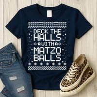 Deck The Halls With Matzo Balls Funny Hanukkah Ugly Women's T-Shirt thumb 3