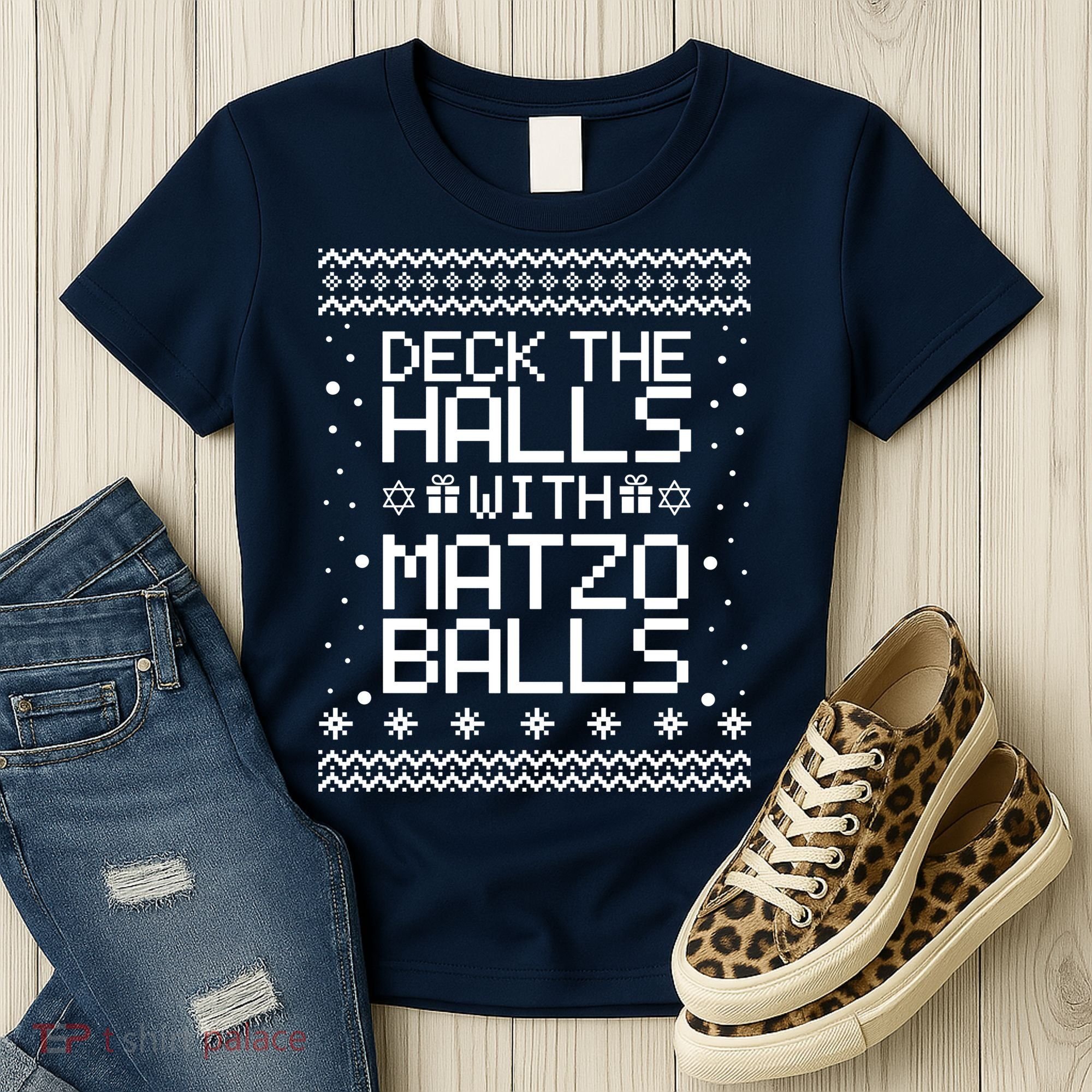 Deck The Halls With Matzo Balls Funny Hanukkah Ugly Women's T-Shirt