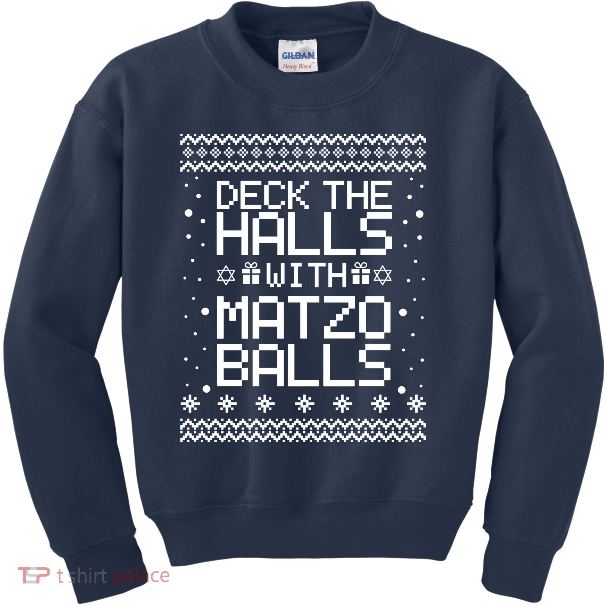 Deck The Halls With Matzo Balls Funny Hanukkah Ugly Kids Sweatshirt