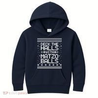 Deck The Halls With Matzo Balls Funny Hanukkah Ugly Kids Hoodie thumb 0